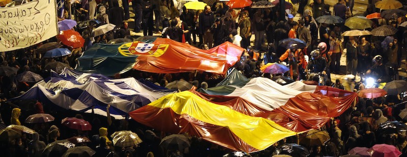 Manifestacion en Atenas. Pueblos del Sur de Europa unidos