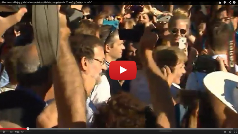 Abucheos y gritos de "¡Fuera!" para Rajoy y Merkel a su llegada a Santiago