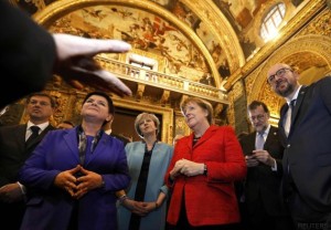 Leaders visit Saint John's Co-Cathedral during a break in the European Union leaders summit in Malta
